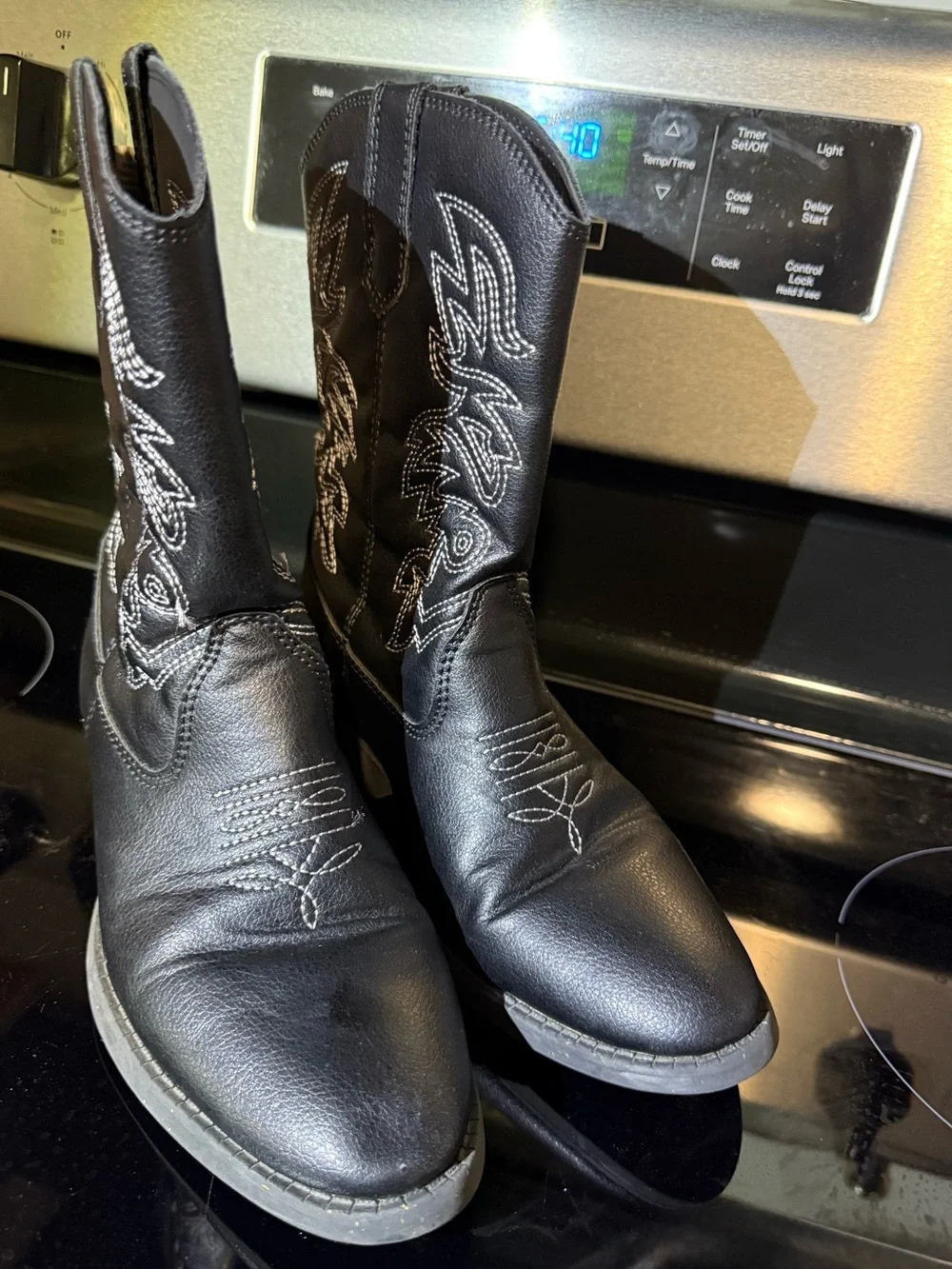 Deer Stags Ranch Boots Kids unisex Size 2M Black Western Cowboy Faux Leather
